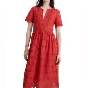 Madewell Red Prarie Scalloped Eyelet Midi dress size 2